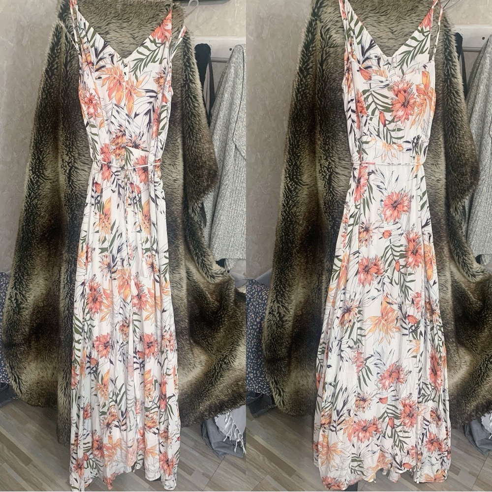 Rip Curl Floral Maxi Tassel Tie Waist & Thigh Slit Dress